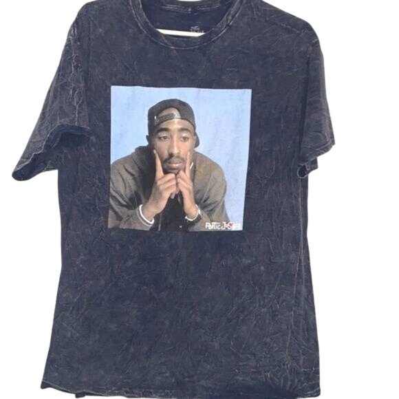 Vintage Poetic Justice Tupac Graphic T-Shirt Large Black Distressed Look 100% Co - Picture 1 of 8